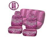11PC Pink Leopard Animal Print Seat Covers Steering Wheel Cover Set Universal