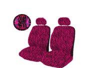 Hot Pink Black Zebra Animal Print Front Low Back Seat Covers Steering Wheel Cover 7pc Set Universal
