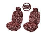 Pink Black Zebra Animal Print Front Low Back Seat Covers Steering Wheel Cover 7pc Set Universal