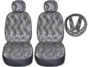 Tan Cheetah Animal Print Front Low Back Seat Covers Steering Wheel Cover 7pc Set Universal