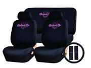 Cow Girl Up Logo Front Rear Black Seat Covers Steering Wheel Cover 11pc Set Universal