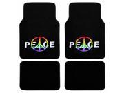 4 Pieces Peace Logo Premium Black Carpet Front Rear Floor Mats Set Universal