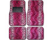4 Pieces Pink Black Leopard Print Front Rear Carpet Floor Mat Set Universal