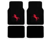 4 Pieces Red Pony Mustang Horse Logo Premium Black Carpet Front Rear Floor Mats Set Universal
