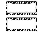 2 Piece Black White Zebra Print Plastic Standar Size License Plate Frame Universal