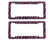 2 Piece Pink Black Zebra Print Plastic Standard Size License Plate Frame Universal