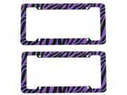 2 Piece Purple Black Zebra Print Plastic Standard Size License Plate Frame Universal