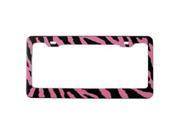 1 Piece Pink Black Zebra Print Metal Standard Size License Plat Frame Universal