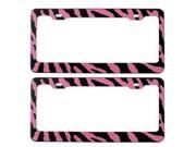 2 Piece Pink Black Zebra Print Metal Standard Size License Plat Frame Universal