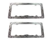 2 Piece All Chrome Tribal Design Metal Standard Size Metal License Plate Frame Universal