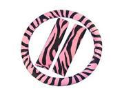 3PC Pink Black Zebra Animal Print Steering Wheel Cover Seat Belt Shoulder Pads Universal Set
