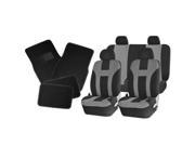 Double Stitched Gray Polyester Front Rear Seat Covers Black Carpet Floor Mats Universal Set