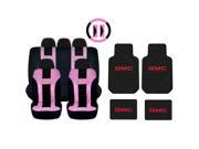 New Pink Black DBL Stitch Seat Covers 4pc Gmc Factory Black Floor Mats Set Universal