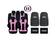 New Pink Black DBL Stitch Seat Covers 4pc Jeep All Weather Black Floor Mats Set Universal