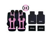 New Pink Black DBL Stitch Seat Covers 4pc Jeep Classic Black Floor Mats Set Universal