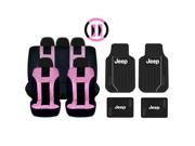 New Pink Black DBL Stitch Seat Covers 4pc Jeep Elite Black Floor Mats Set Universal