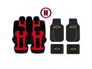 New Red Black DBL Stitch Seat Covers 4pc Chevy Elite Black Floor Mats Set Universal