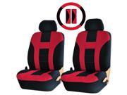 Double Stitched Racing Red Black Polyester Universal Auto Seat Covers Steering Seatbelt Pads Set