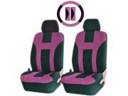 Double Stitched Racing Pink Black Polyester Universal Auto Seat Covers Steering Seatbelt Pads Set
