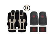 New Beige Black DBL Stitch Seat Covers 4pc Dodge All Weather Black Floor Mats Set Universal