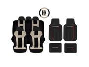 New Beige Black DBL Stitch Seat Covers 4pc Dodge Elite Black Floor Mats Set Universal