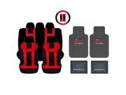 New Red Black DBL Stitch Seat Covers 4pc Chevy Heartbeat Black Floor Mats Set Universal