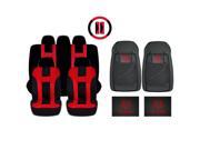New Red Black DBL Stitch Seat Covers 4pc Dodge All Weather Black Floor Mats Set Universal