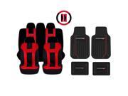 New Red Black DBL Stitch Seat Covers 4pc Dodge Elite Black Floor Mats Set Universal