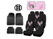 New Wild Skull Design Seat Covers Set 4pc Black Rubber Mats Sun Shade Combo Universal
