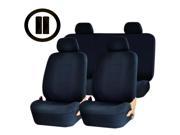 Double Stiched Black Polyester Front Rear Seat Covers Steering Seat Belt Pads Combo Universal