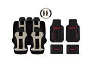 New Beige Black DBL Stitch Seat Covers 4pc Gmc Elite Black Floor Mats Set Universal