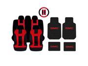 New Red Black DBL Stitch Seat Covers 4pc Gmc Factory Black Floor Mats Set Universal