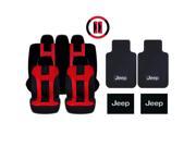 New Red Black DBL Stitch Seat Covers 4pc Jeep Classic Black Floor Mats Set Universal