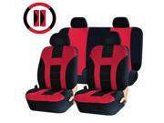 Double Stiched Red Black Polyester Front Rear Seat Covers Steering Seat Belt Pads Combo Universal
