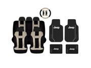 New Beige Black DBL Stitch Seat Covers 4pc Jeep Elite Black Floor Mats Set Universal
