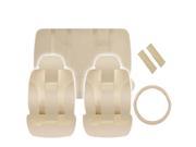 New Solid Beige Double Stitched Airbag Ready Seat Covers Steering Set Universal