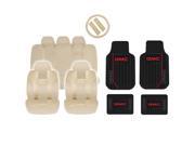 New Solid Beige DBL Stitch Seat Covers 4pc Gmc Elite Black Floor Mats Set Universal