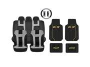 New Gray Black DBL Stitch Seat Covers 4pc Chevy Elite Black Floor Mats Set Universal