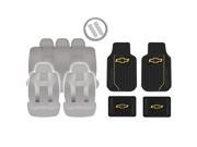 New Solid Gray DBL Stitch Seat Covers 4pc Chevy Elite Black Floor Mats Set Universal