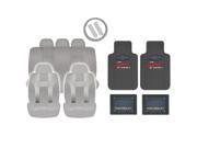 New Solid Gray DBL Stitch Seat Covers 4pc Chevy Heartbeat Black Floor Mats Set Universal