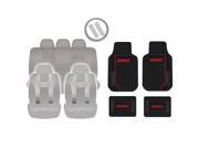 New Solid Gray DBL Stitch Seat Covers 4pc Gmc Elite Black Floor Mats Set Universal