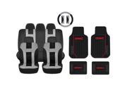 New Gray Black DBL Stitch Seat Covers 4pc Gmc Elite Black Floor Mats Set Universal