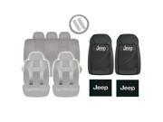 New Solid Gray DBL Stitch Seat Covers 4pc Jeep All Weather Black Floor Mats Set Universal