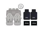 New Solid Gray DBL Stitch Seat Covers 4pc Jeep Classic Black Floor Mats Set Universal
