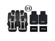 New Gray Black DBL Stitch Seat Covers 4pc Jeep Classic Black Floor Mats Set Universal
