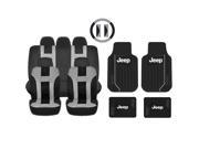 New Gray Black DBL Stitch Seat Covers 4pc Jeep Elite Black Floor Mats Set Universal