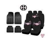 New Angel Heart Design Microfiber Low Back Seat Covers Black Rubber Mats 18pc Set Universal