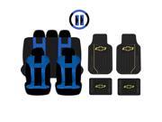 New Blue Black DBL Stitch Seat Covers 4pc Chevy Elite Black Floor Mats Set Universal