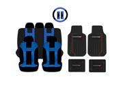 New Blue Black DBL Stitch Seat Covers 4pc Dodge Elite Black Floor Mats Set Universal