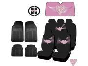 New Angel Heart Design Seat Covers Set 4pc Black Rubber Mats Sun Shade Combo Universal